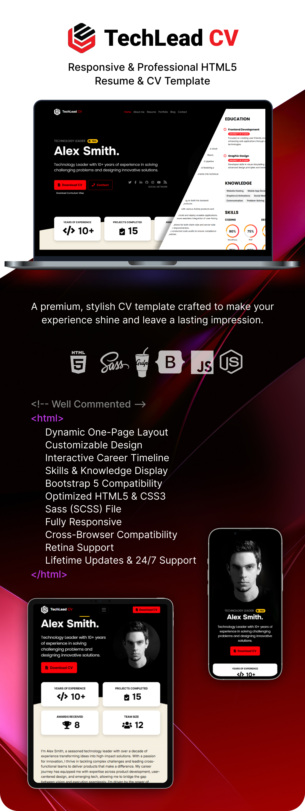 TechLead - Responsive Professional HTML5 CV and Resume Template